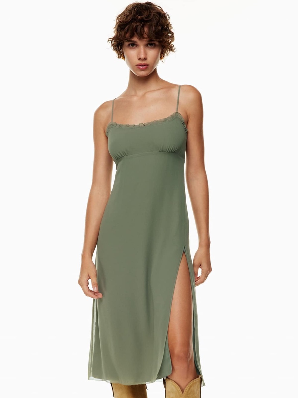 Aritzia Wilfred Sister Dress Sage Green Midi Chifon Dress Size 00